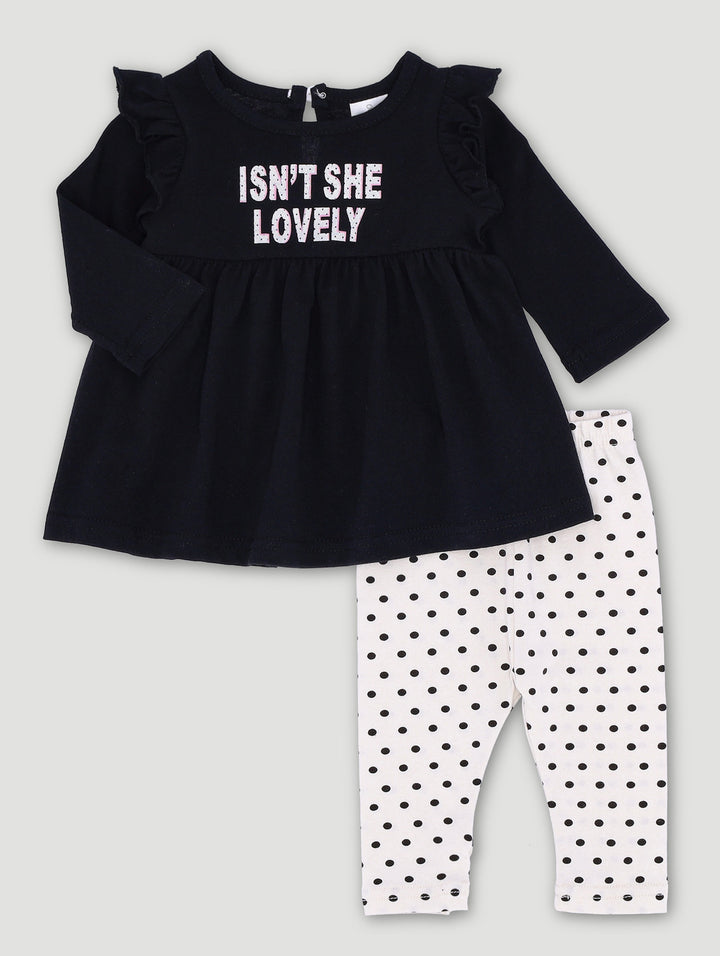 Baby Girls Legging & Tee Polka Dot Set - Black