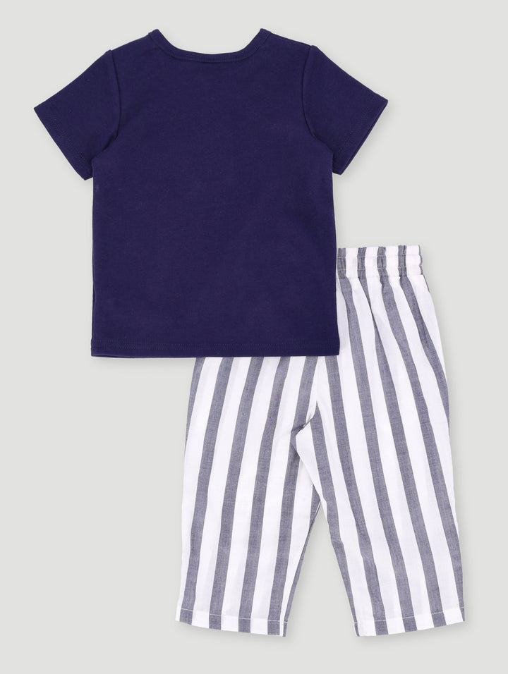 Baby Boys Striped Henley Set - Navy