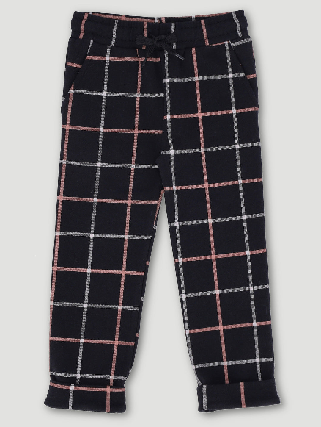Pre-Boys Plaid Print Fleece Jogger - Black
