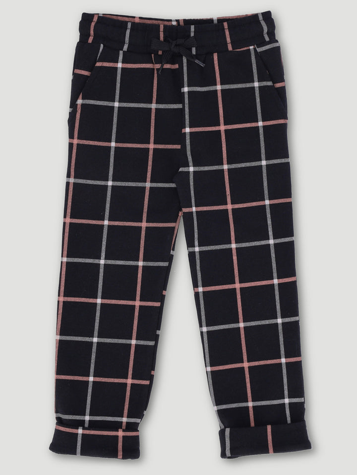 Pre-Boys Plaid Print Fleece Jogger - Black