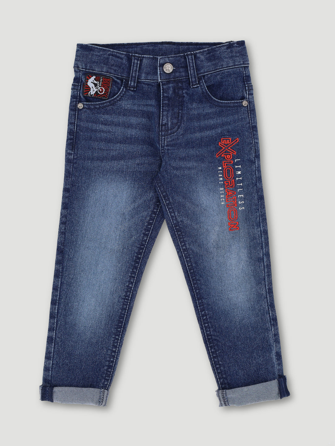 Pre-Boys Embroidered Badge Detail Denim - Dark Blue