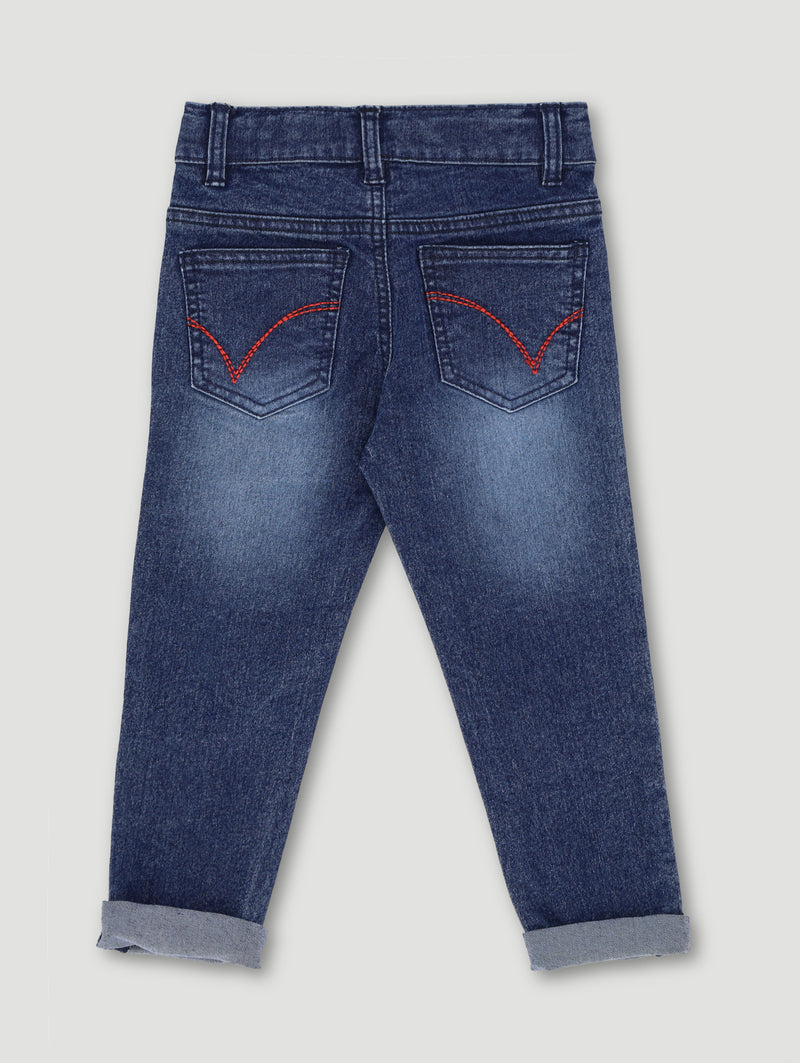 Pre-Boys Embroidered Badge Detail Denim - Dark Blue