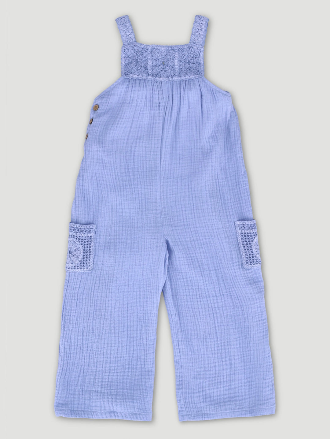 Keedo Girls Crochet Muslin Jumpsuit - Blue