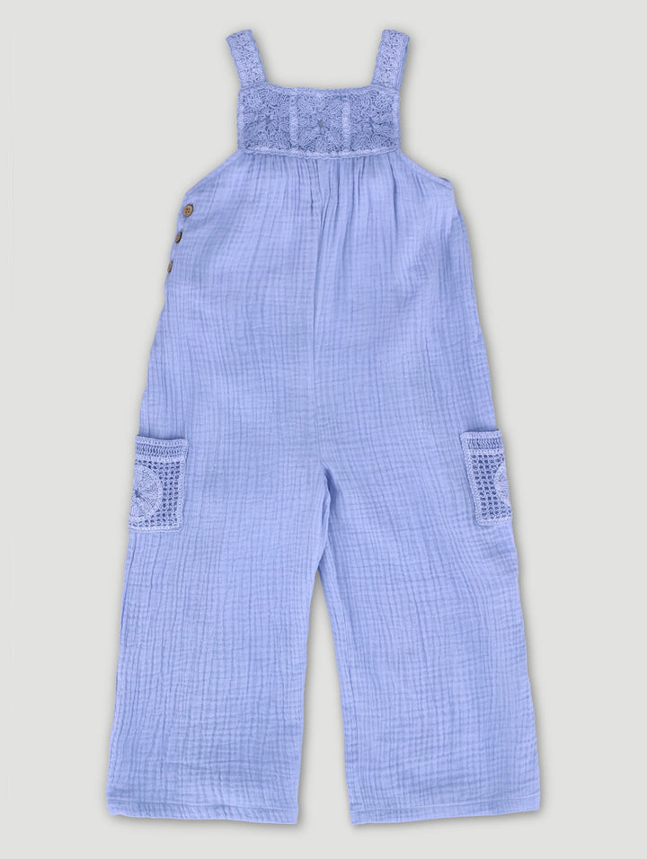 Keedo Girls Crochet Muslin Jumpsuit - Blue