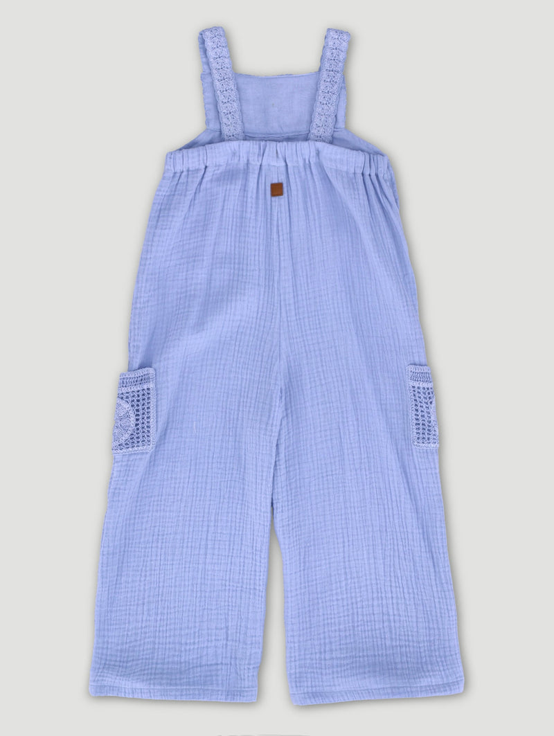 Keedo Girls Crochet Muslin Jumpsuit - Blue
