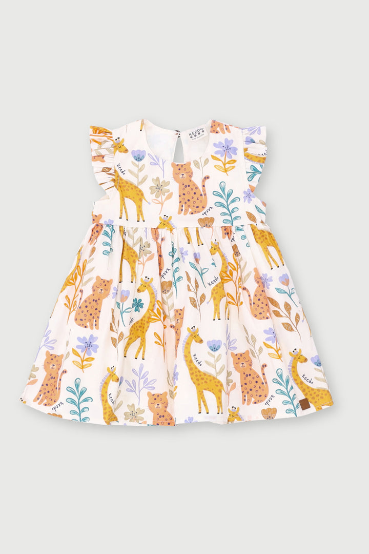 Keedo Baby Girls Printed Safari Dress - Cream