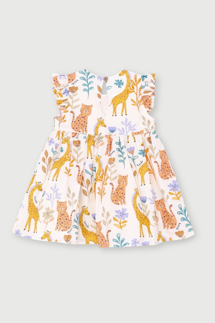 Keedo Baby Girls Printed Safari Dress - Cream