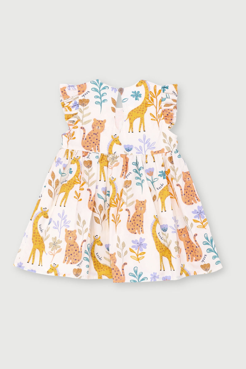 Keedo Baby Girls Printed Safari Dress - Cream