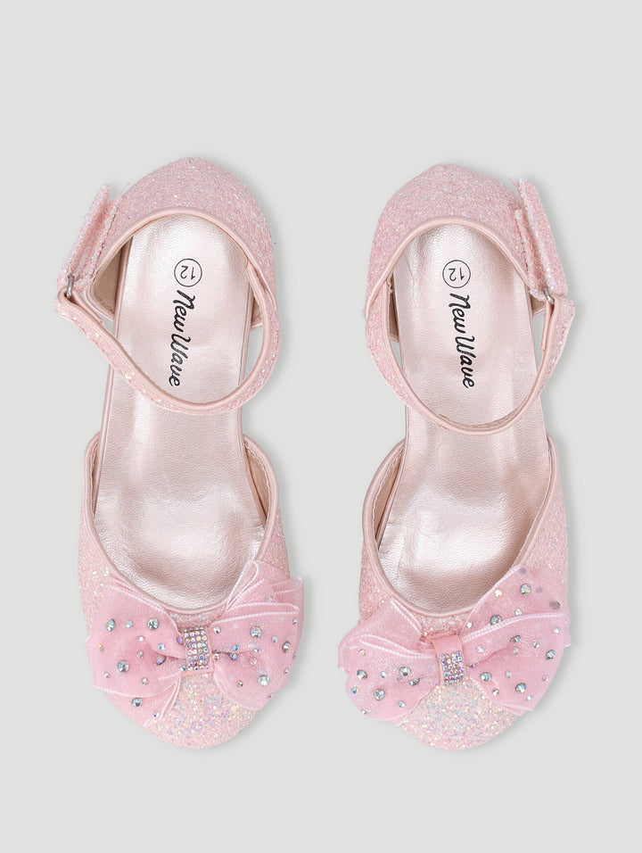 Girls Bow Glitter Heel-Pink