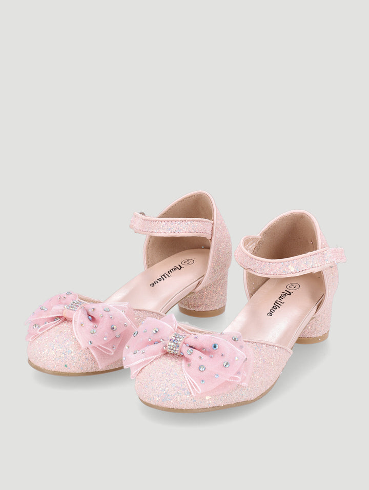 Girls Bow Glitter Heel-Pink