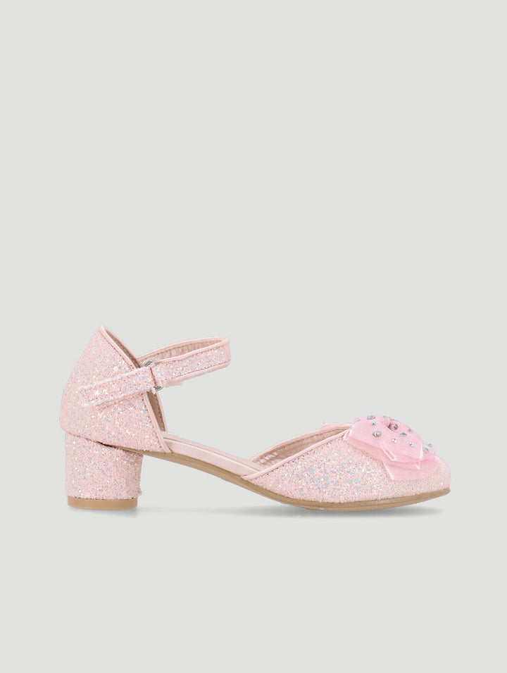 Girls Bow Glitter Heel-Pink