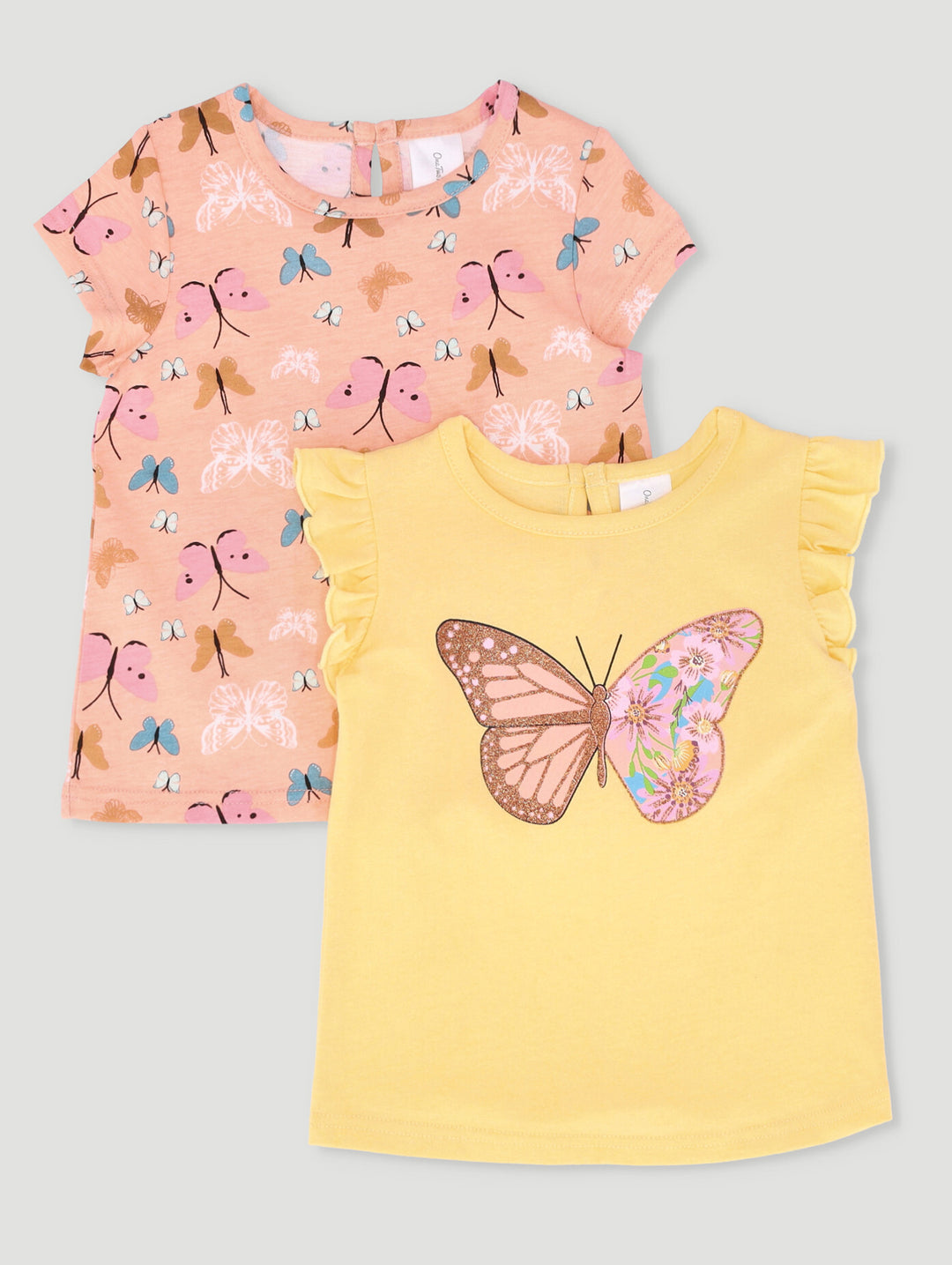Baby Girls 2 Pack Frill Butterfly Tee - Peach