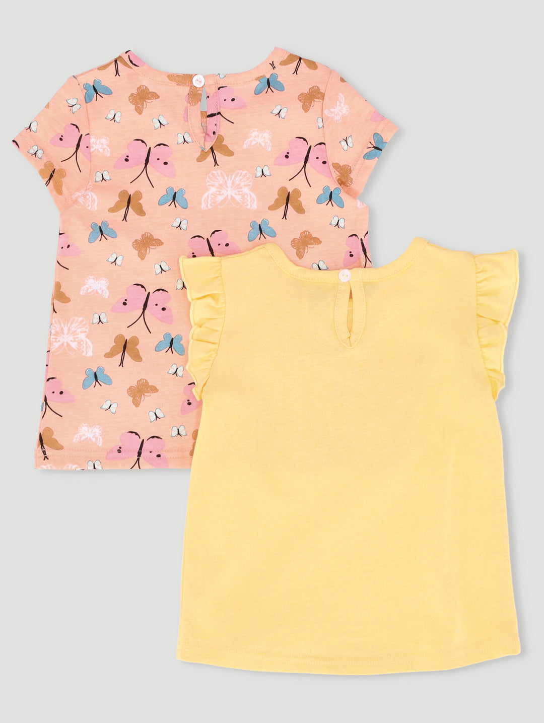 Baby Girls 2 Pack Frill Butterfly Tee - Peach