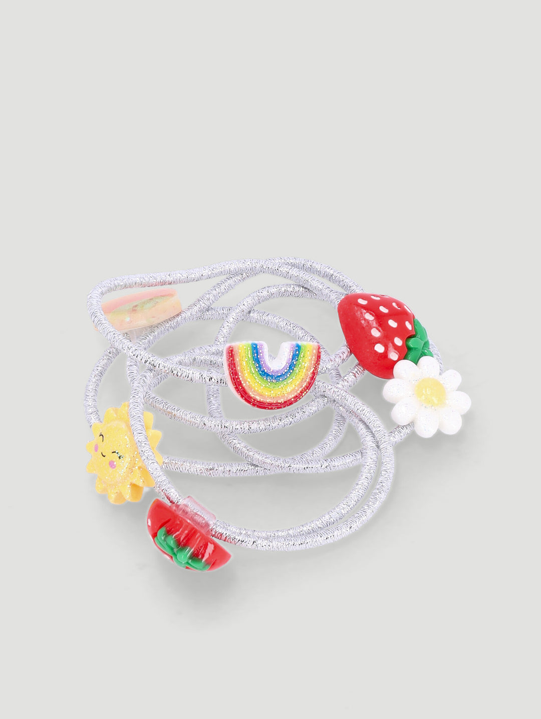 Pre-Girls Fruity Heart And Flower Hair Elastics - Silver