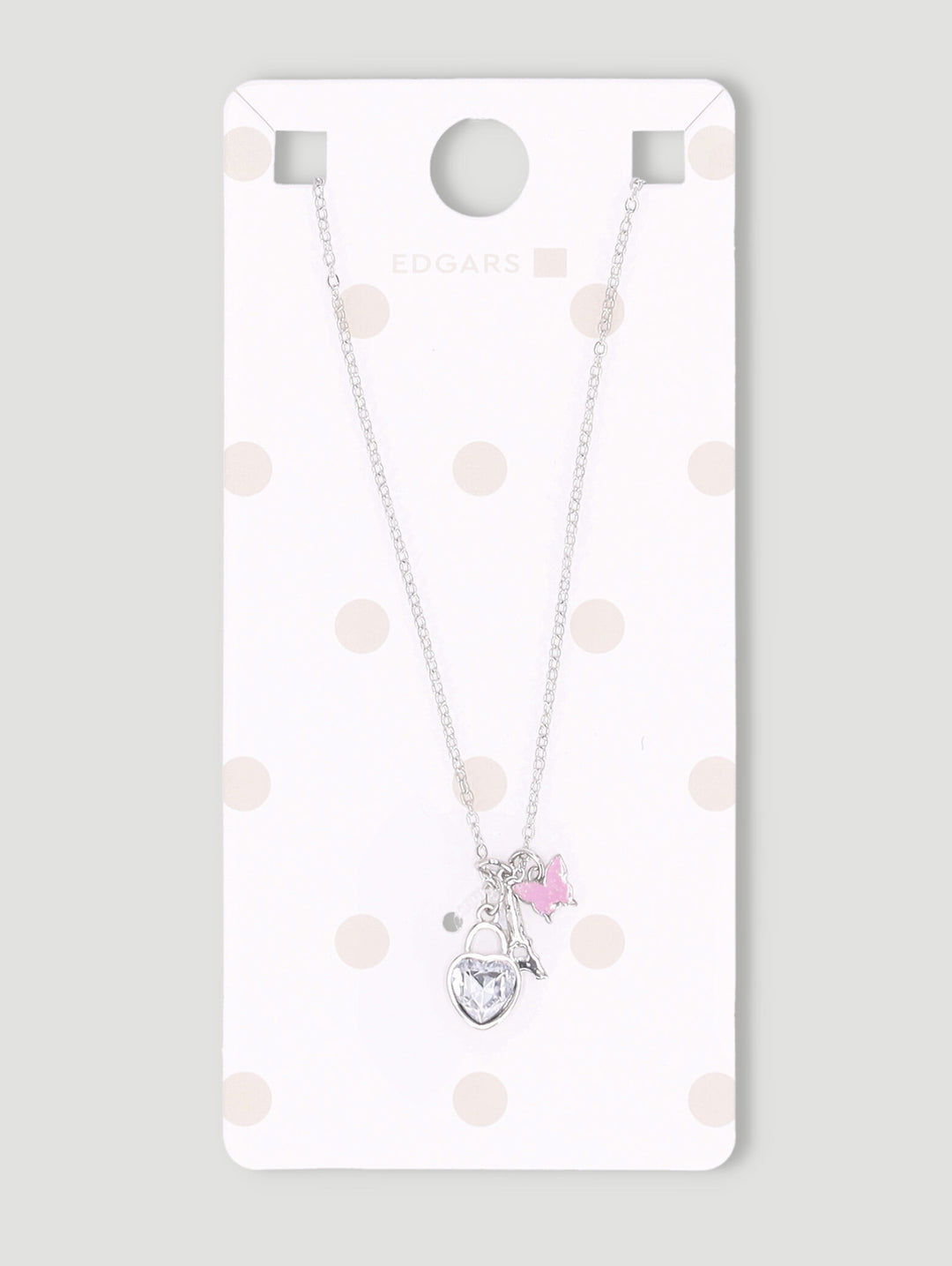 Pre-Girls Heart Butterfly Charm Necklace - Silver
