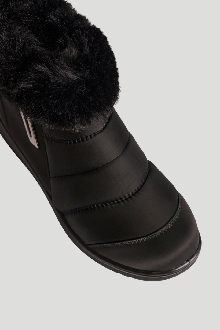 Nylon Fur Trim Boot - Black