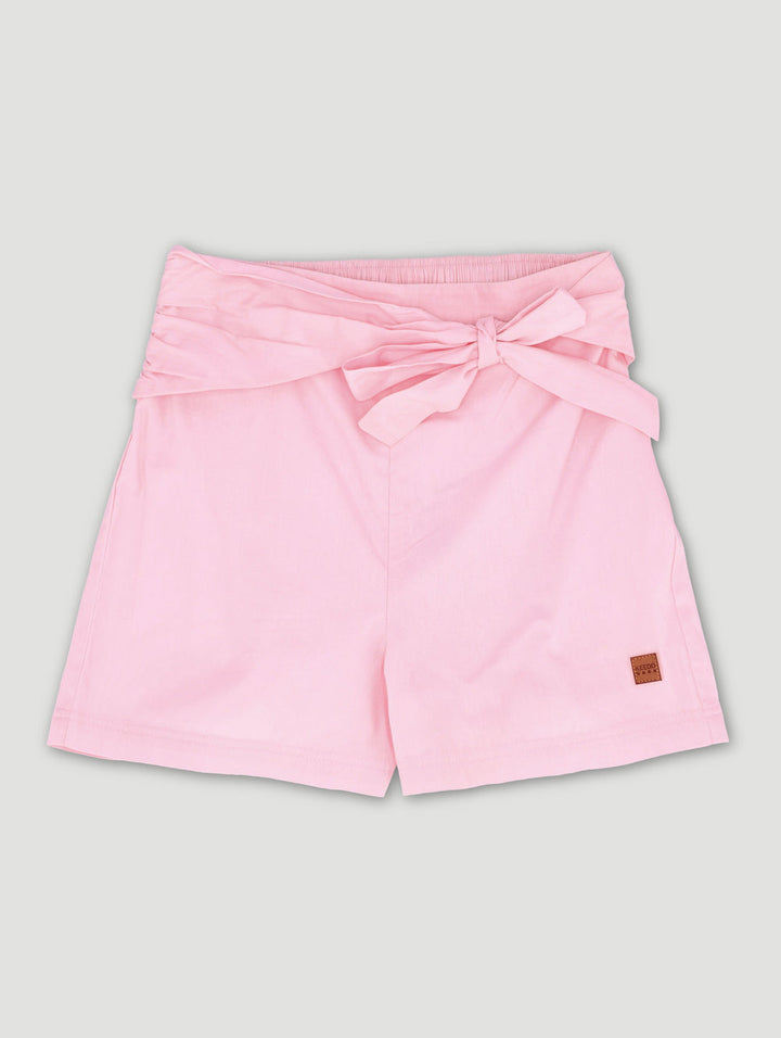 Girls Pink Poplin Knot Short