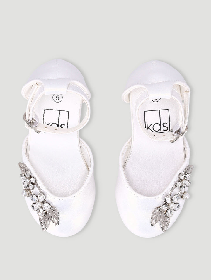 Pre-Girls Pearl Trim Heel - White