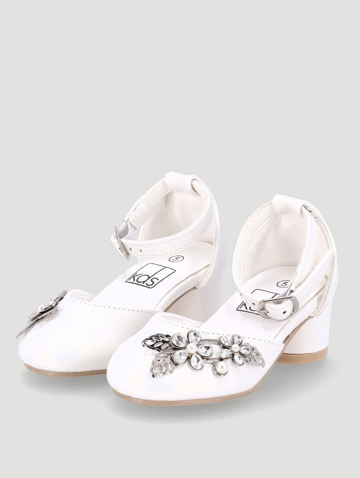 Pre-Girls Pearl Trim Heel - White