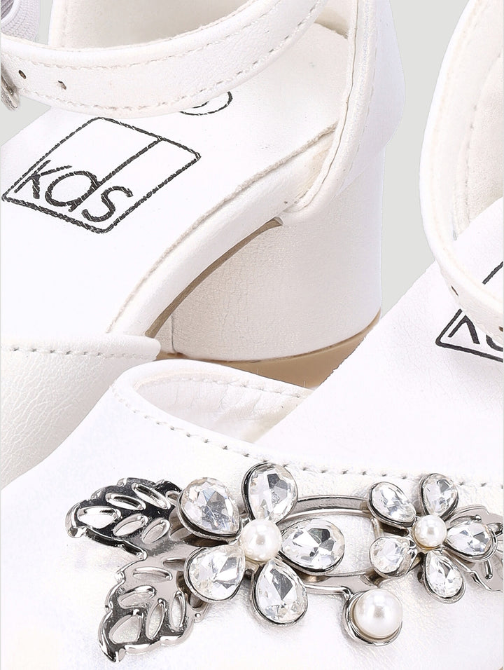 Pre-Girls Pearl Trim Heel - White