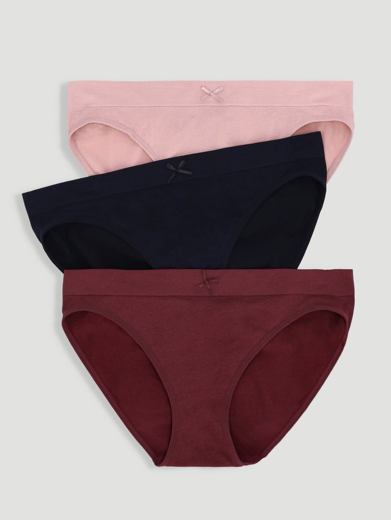3 Pack Seamless Bikini Panties - Port/Rose/Black
