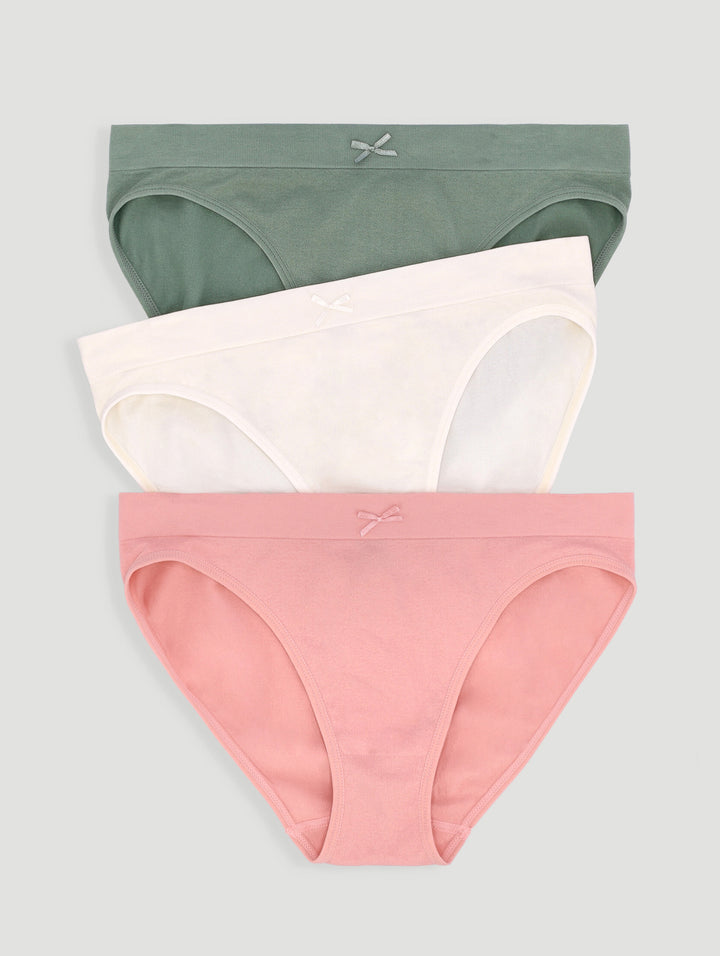 3 Pack Seamless Hi-Cut Panties - Sea/Tan/Tofu