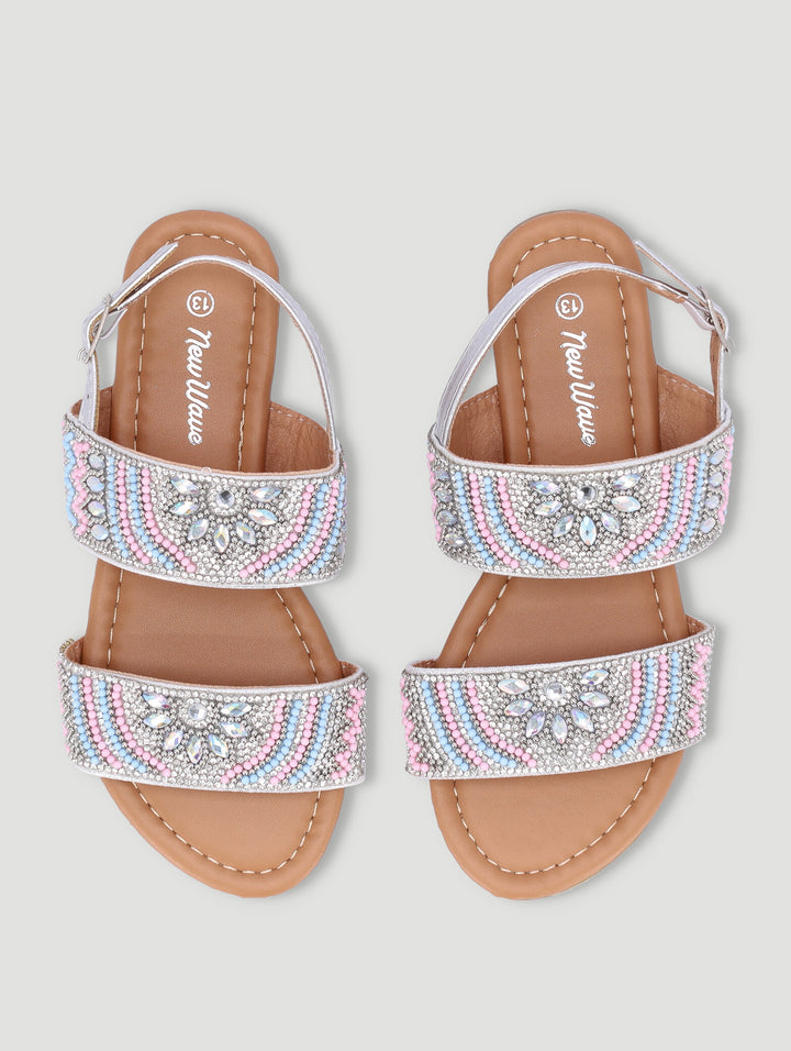 Girls Beaded Sandal - Silver