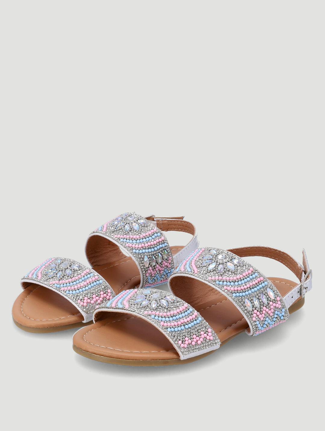Girls Beaded Sandal - Silver