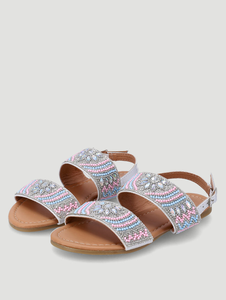 Girls Beaded Sandal - Silver