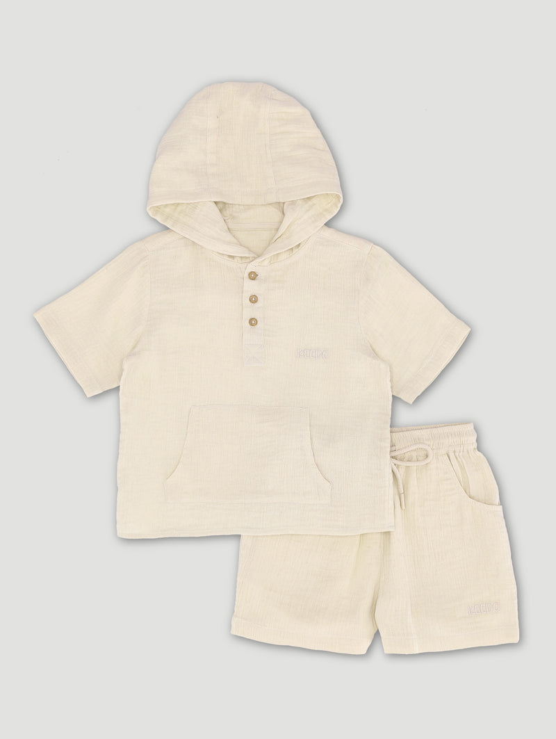 Keedo Boys Hooded Top & Short Set - Cream