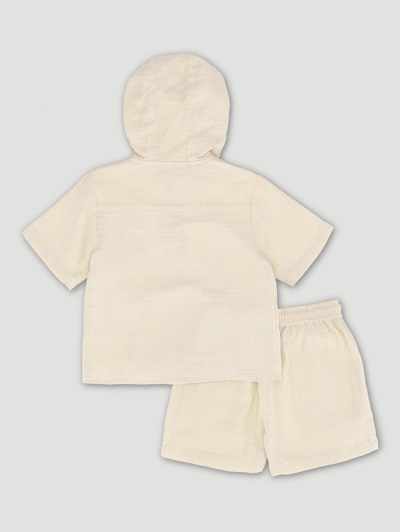 Keedo Boys Hooded Top & Short Set - Cream