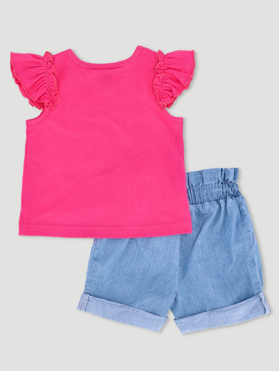 Baby Girls Denim Top Short Set Pink