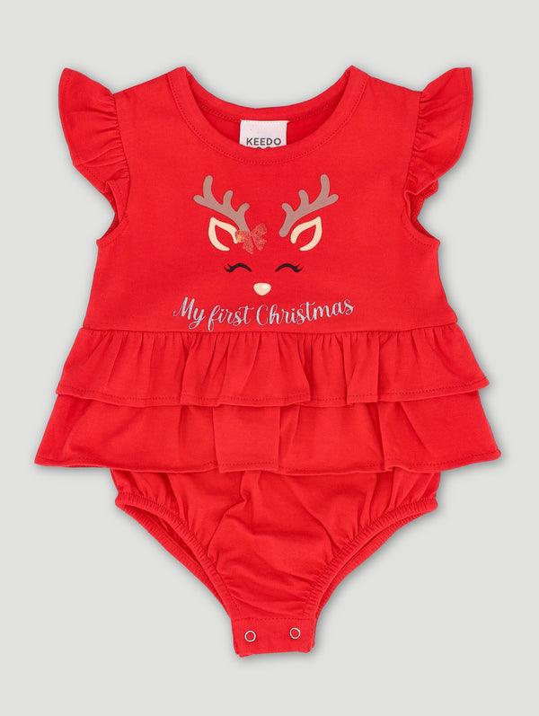 Keedo Baby Girls Christmas Ruffles Bloomer - Red
