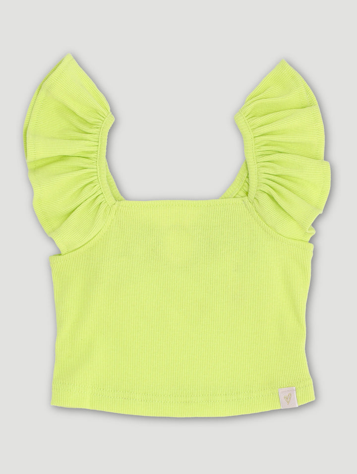 Pre-Girls Keyhole Flutter Sleeve Vest - Lime Green