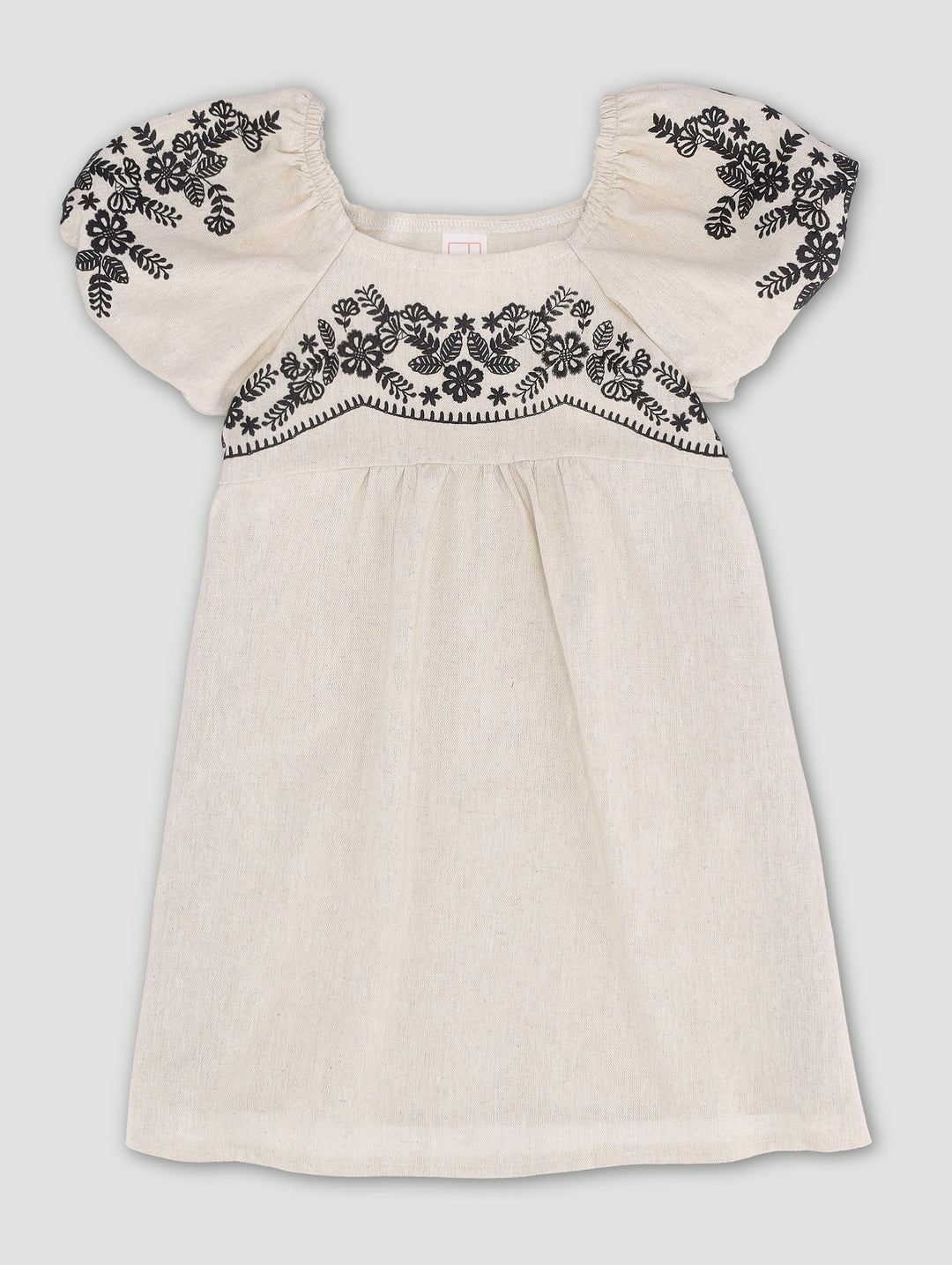 Pre-Girls Puff Print Dress - Stone