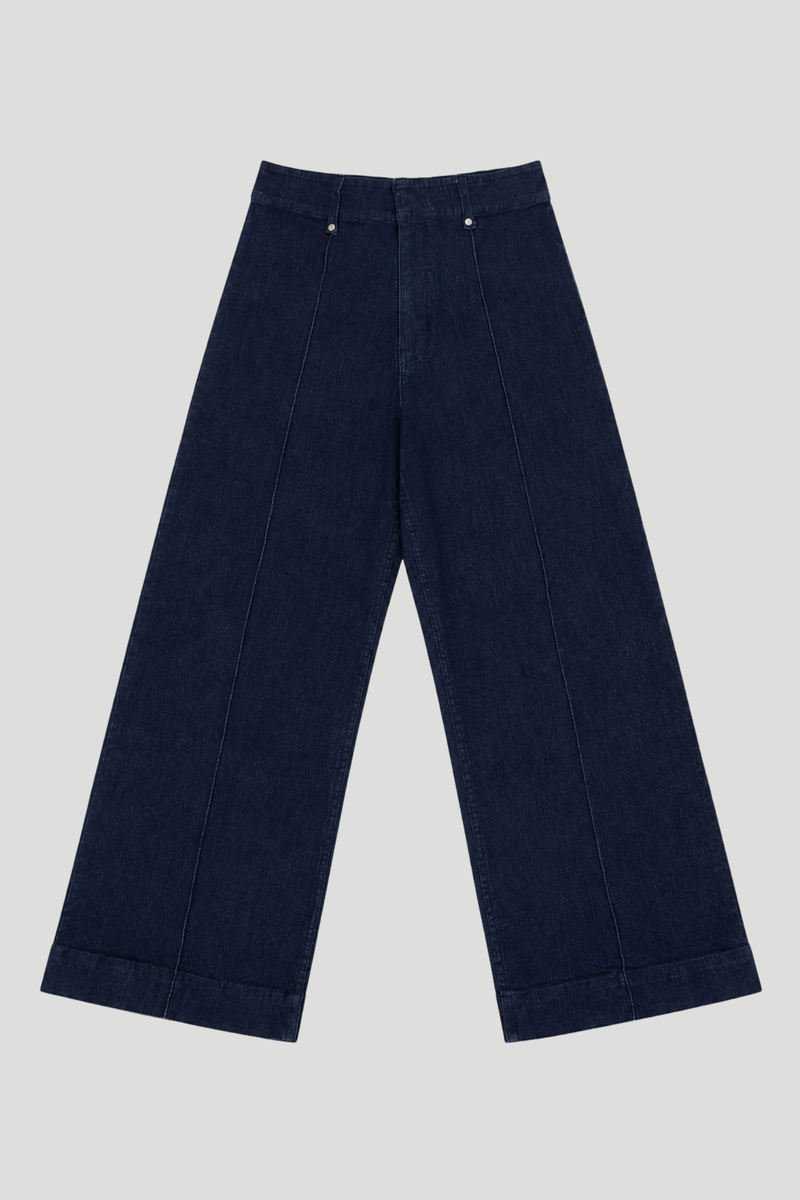No Pocket Tailored Hirise Wide Leg Denim - Raw Wash