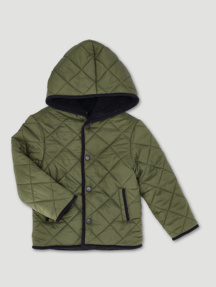 Pre-Boys Quilted Sherpa Jacket - Olive