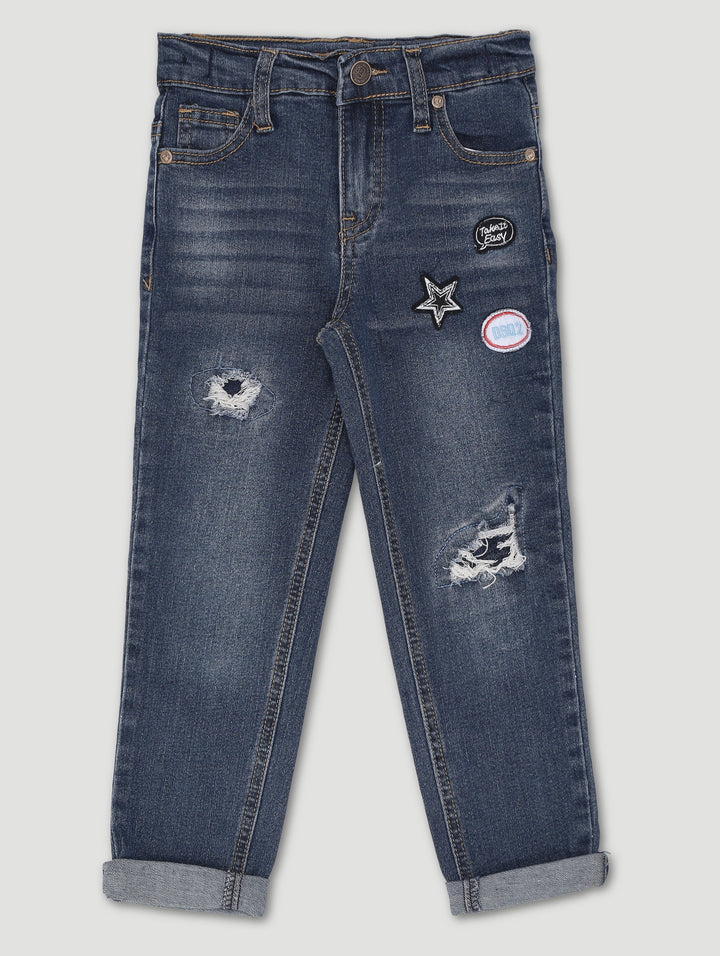 Pre-Boys Badge & Rip Denim - Grey/Blue