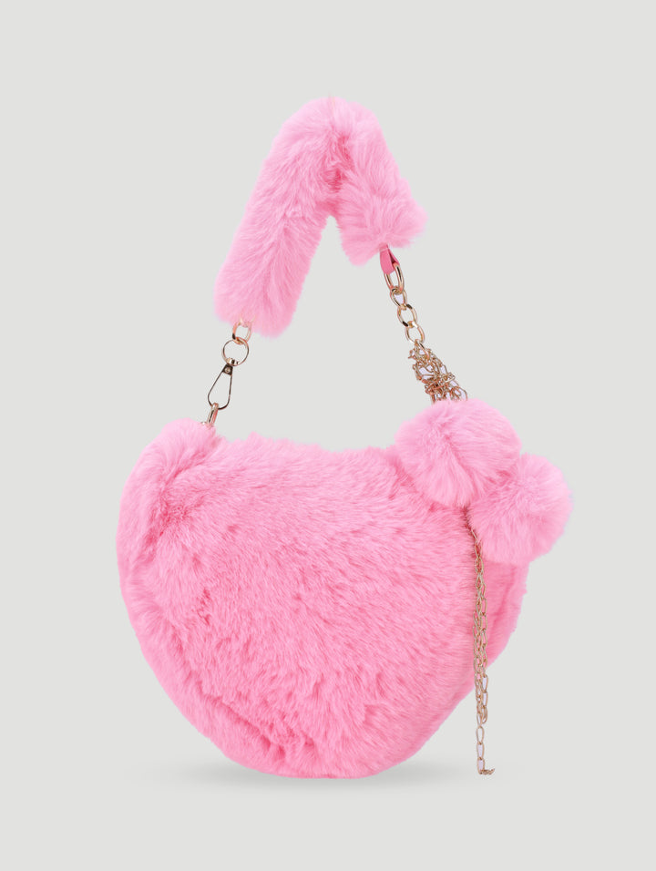 Pre-Girls Heart Fur Sling Bag - Pink