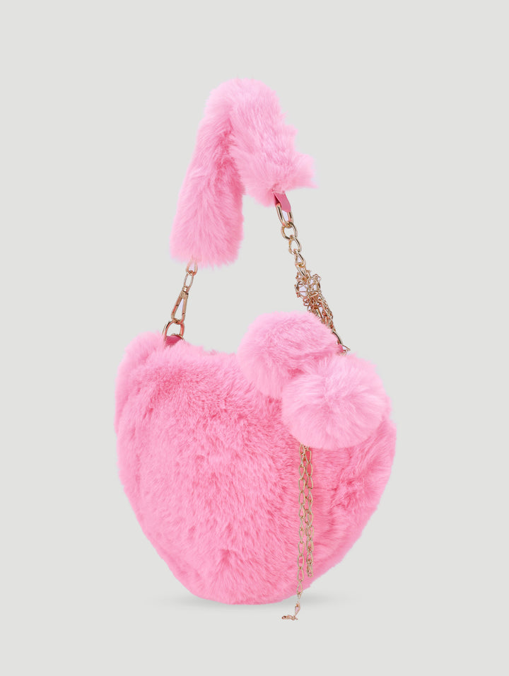 Pre-Girls Heart Fur Sling Bag - Pink