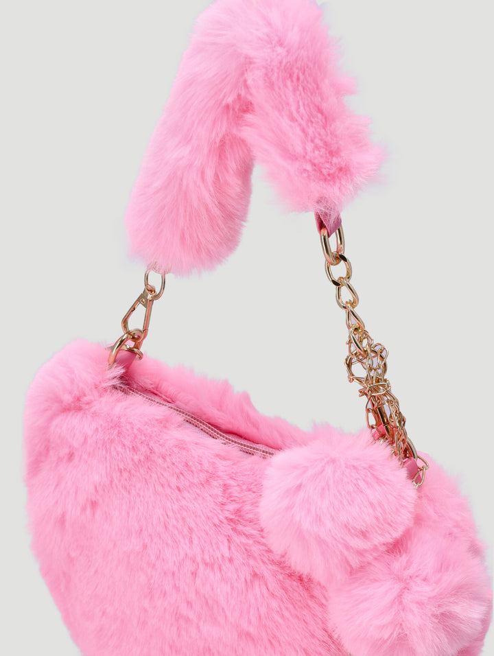 Pre-Girls Heart Fur Sling Bag - Pink
