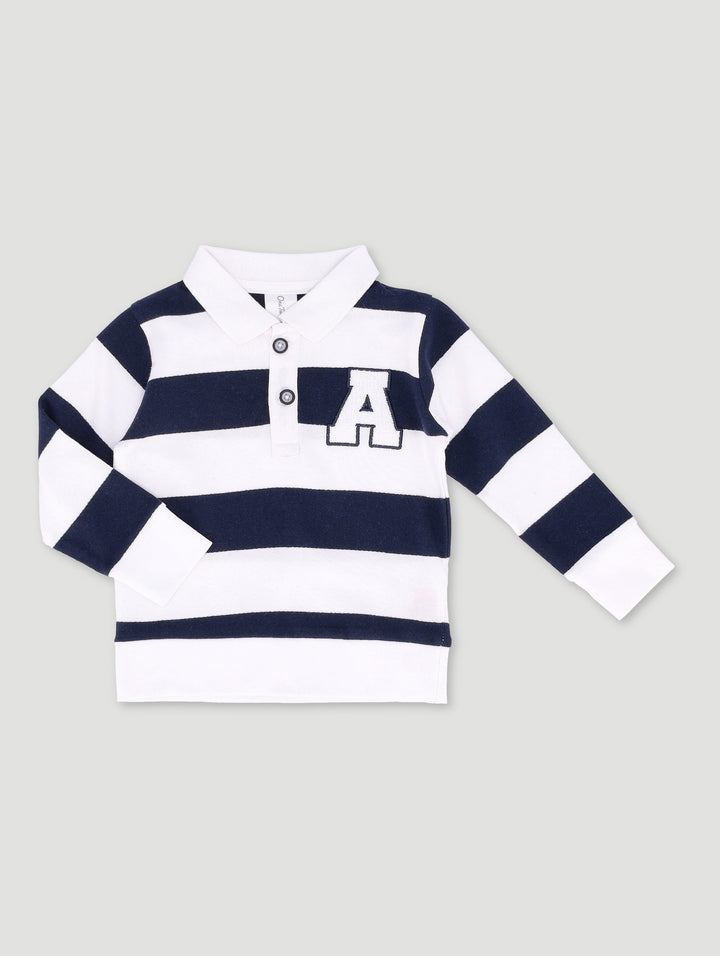 Baby Boys Long Sleeve Stripe Golfer - Navy