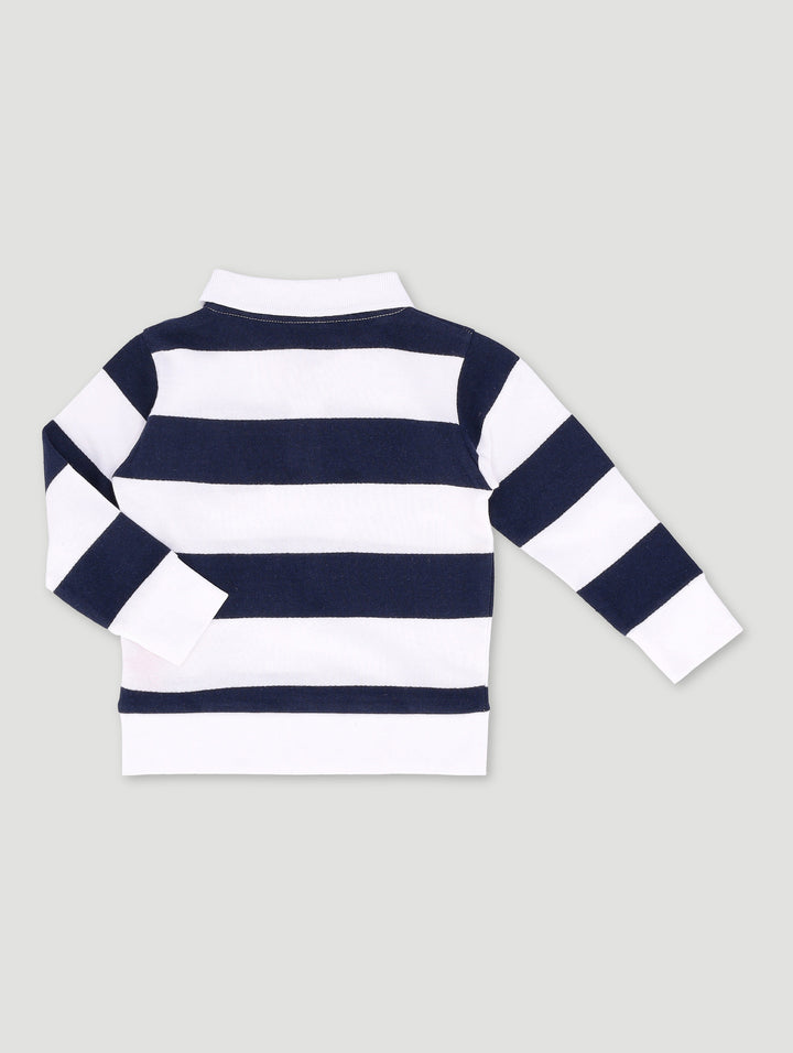 Baby Boys Long Sleeve Stripe Golfer - Navy