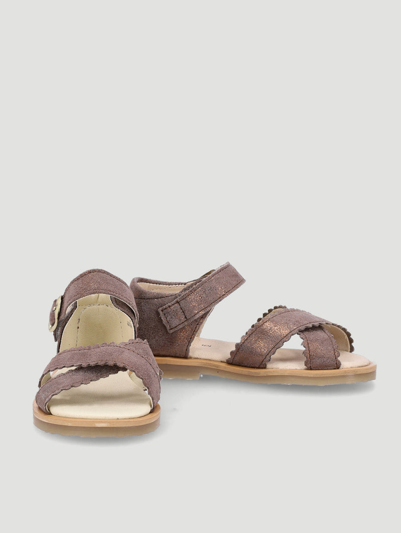 Keedo Girls Glitter Leather Sandal - Tan