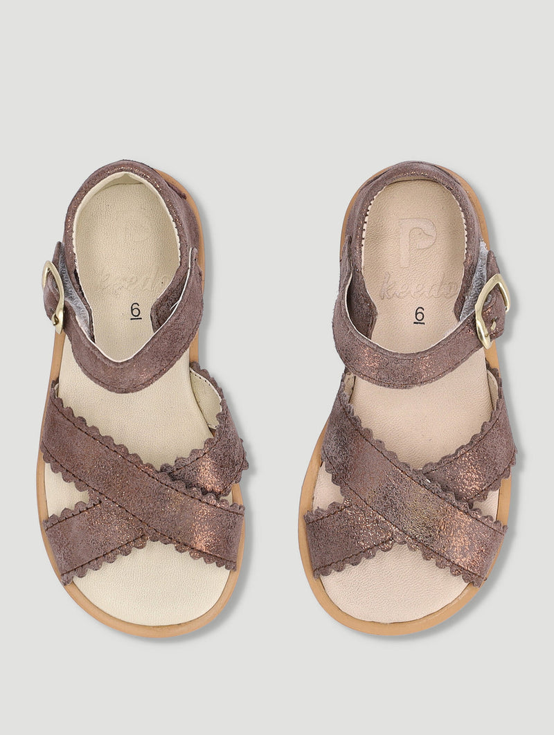 Keedo Girls Glitter Leather Sandal - Tan