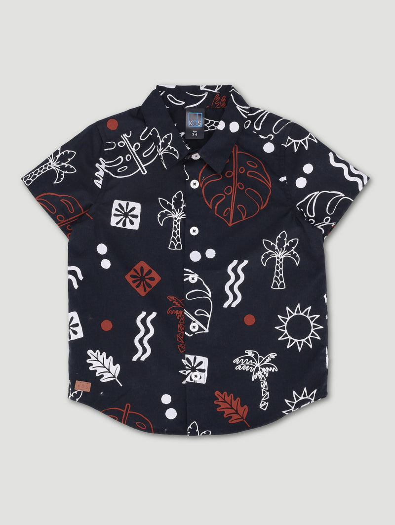 Pre-Boys Print Woven Shirt - Black