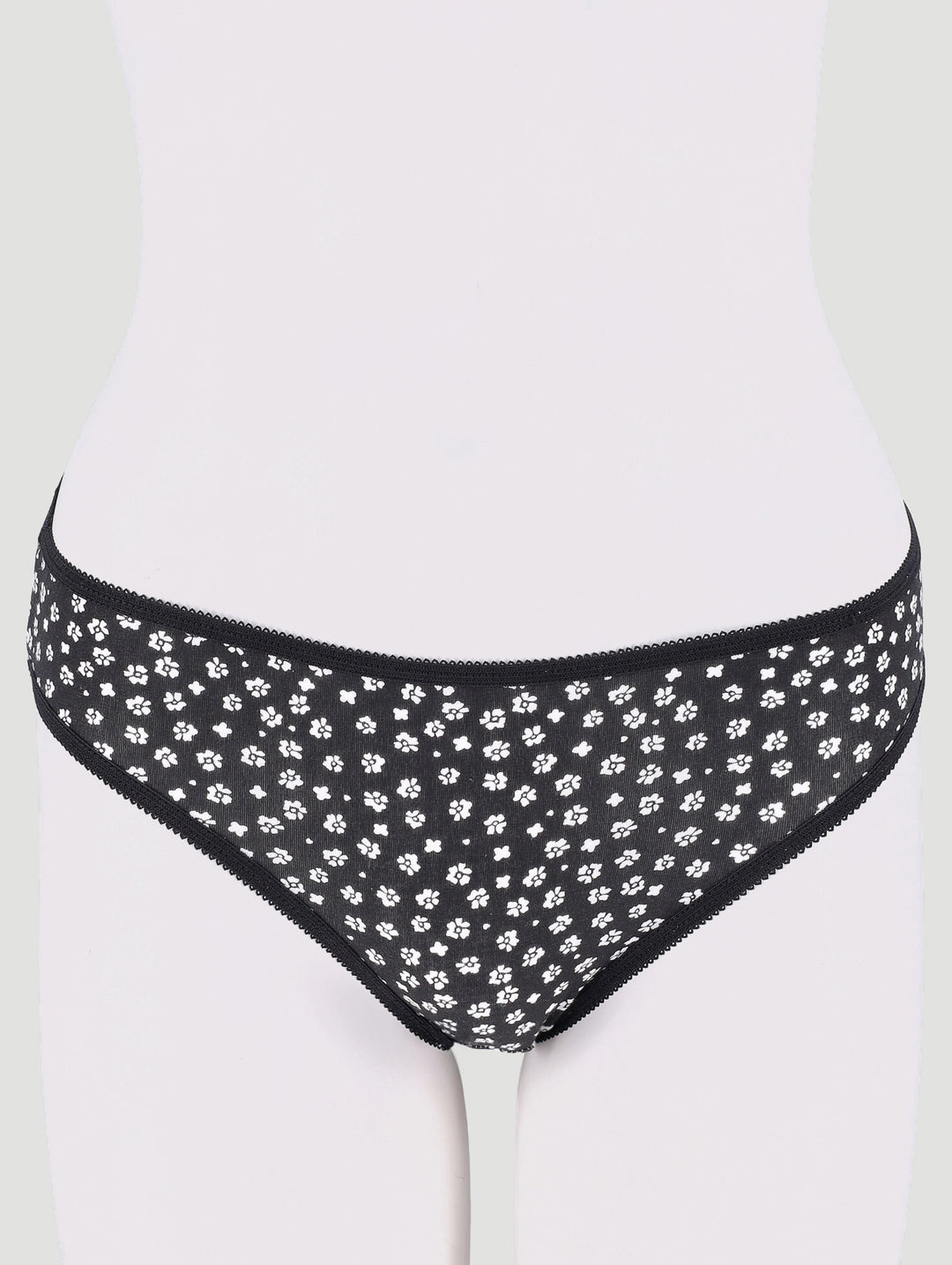 5 Pack Cotton Stretch Bikini Panties - Black/Floral/Grey/Stripe/White