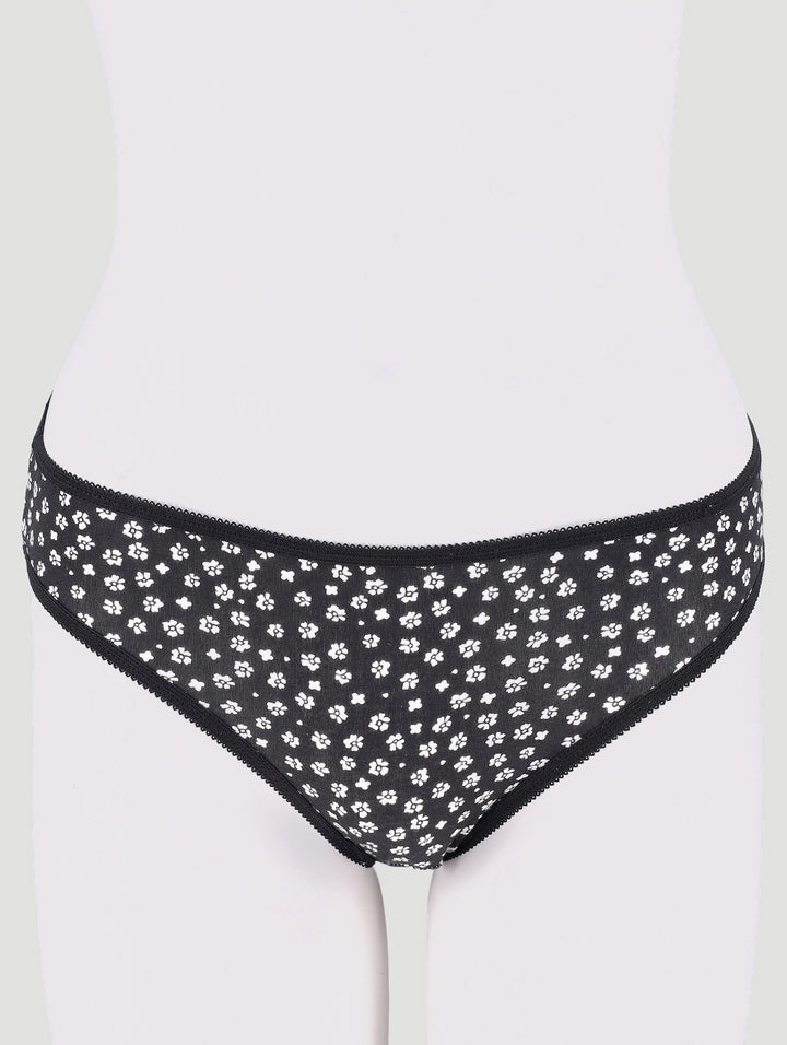 5 Pack Cotton Stretch Bikini Panties - Black/Floral/Grey/Stripe/White