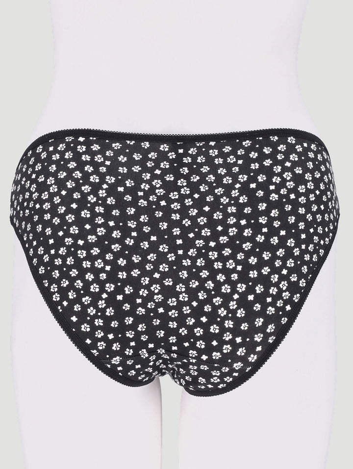 5 Pack Cotton Stretch Bikini Panties - Black/Floral/Grey/Stripe/White