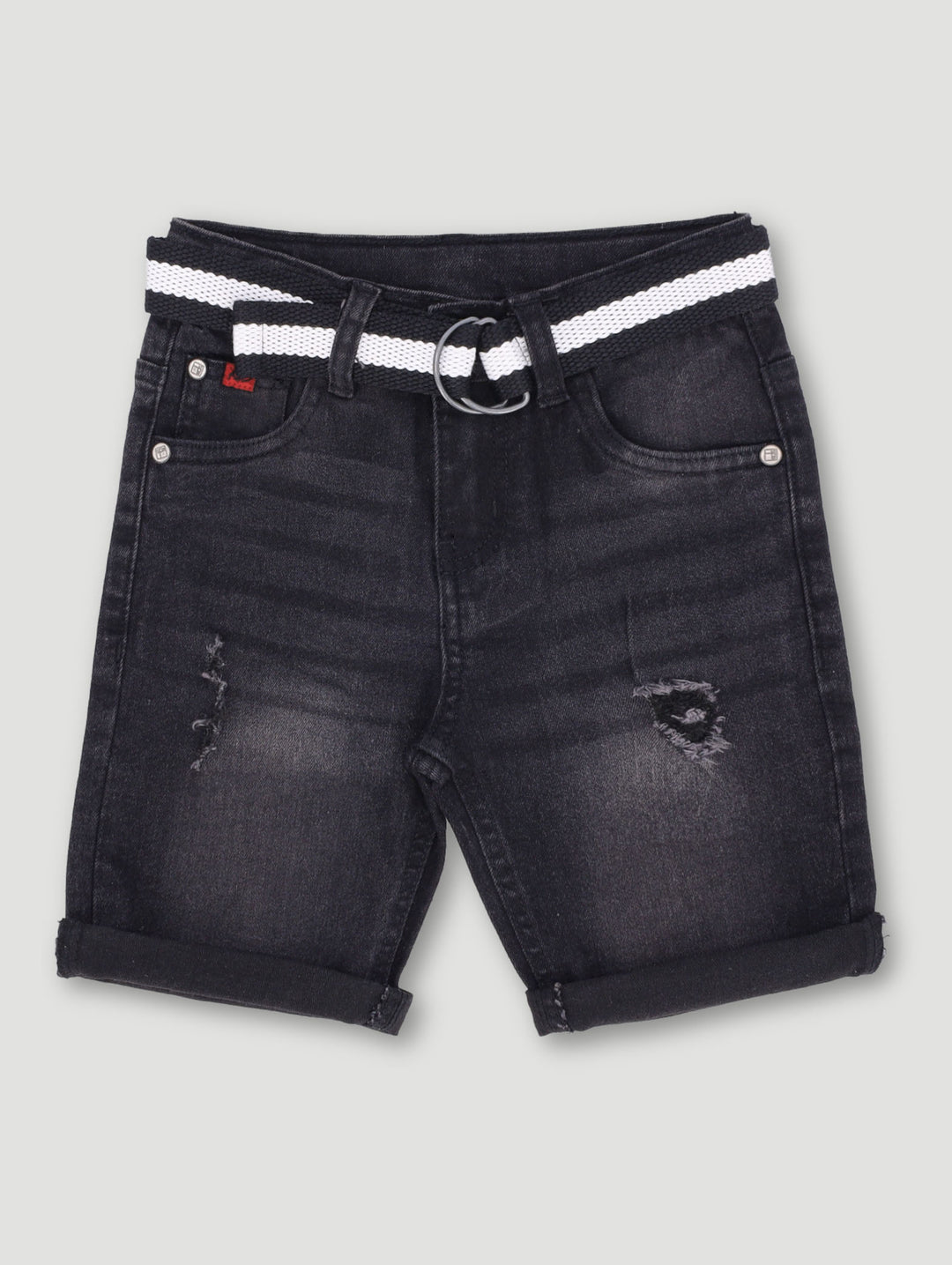Pre-Boys Belted Denim Short - Black